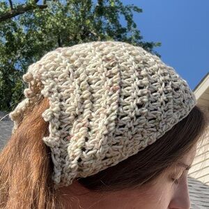 Crochet Triangle Bandana - White with Green and Brown Specks